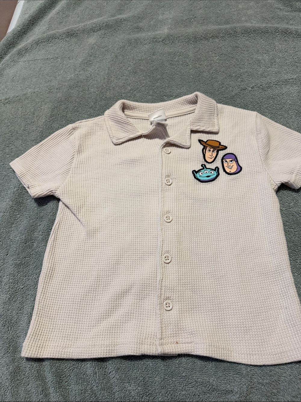 Disney Cream Short-Sleeve Button-Down Shirt with Toy Story Patches